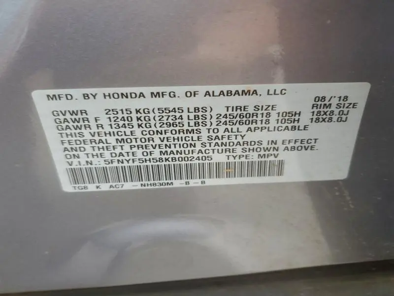 2019 HONDA PILOT EXL  