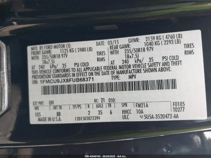 2015 FORD ESCAPE TITANIUM