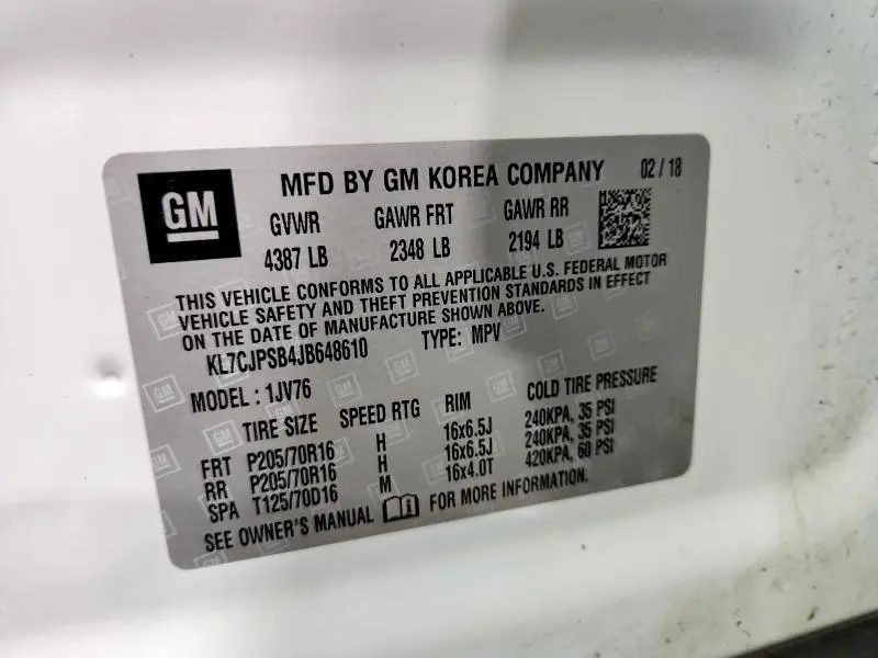 2018 CHEVROLET TRAX 1LT  