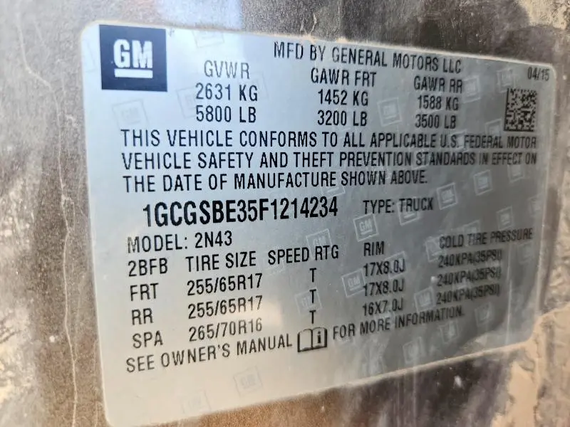 2015 CHEVROLET COLORADO LT  