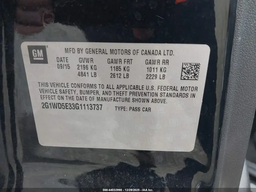 2016 CHEVROLET IMPALA LIMITED POLICE