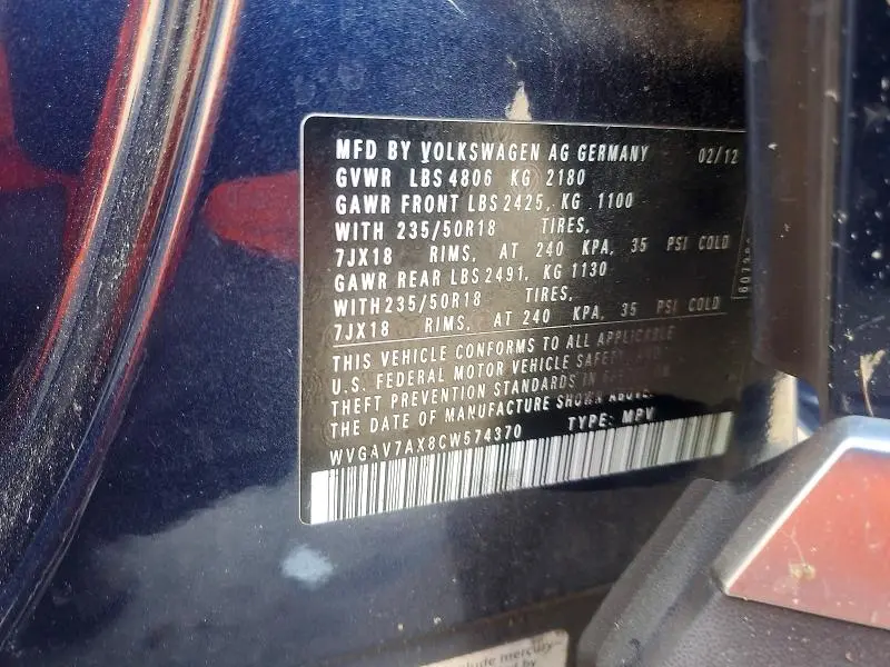 2012 VOLKSWAGEN TIGUAN S  