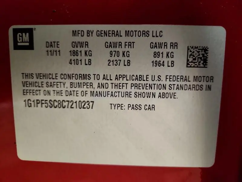 2012 CHEVROLET CRUZE LT  
