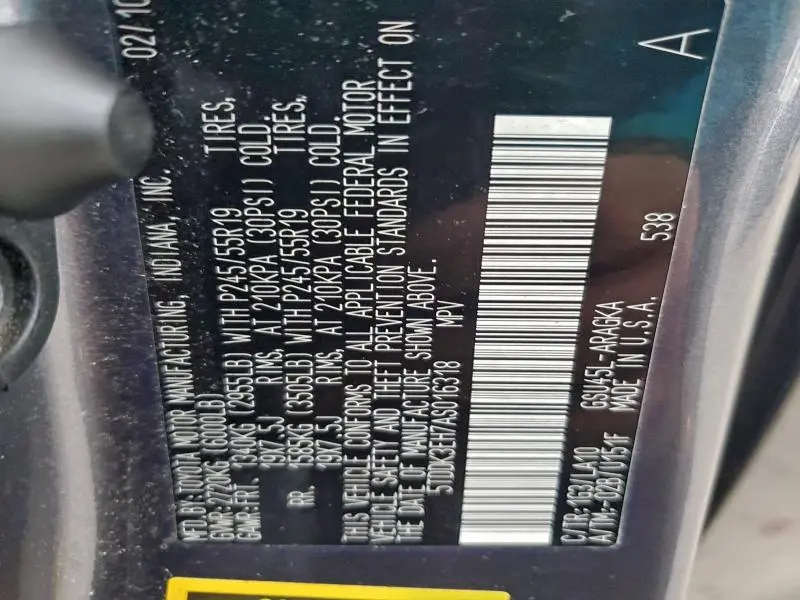 2010 TOYOTA HIGHLANDER LIMITED  