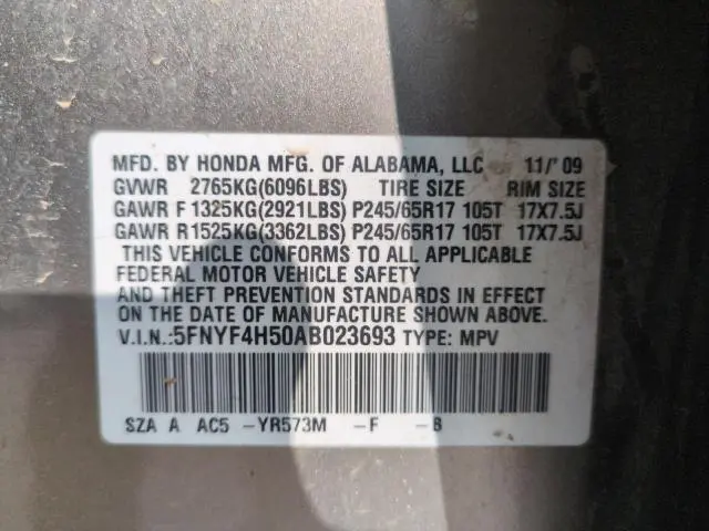 2010 HONDA PILOT EXL  