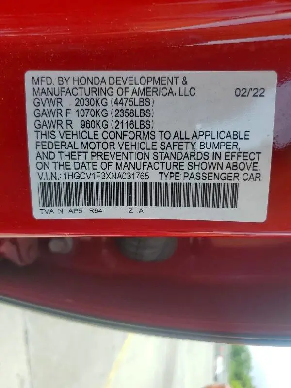 2022 HONDA ACCORD SPORT  
