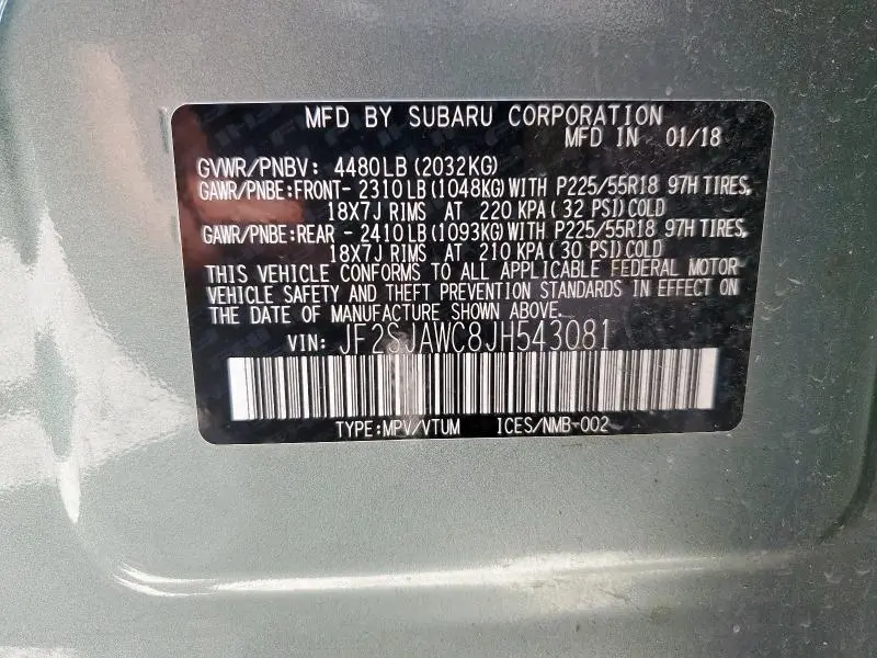 2018 SUBARU FORESTER 2.5I TOURING  