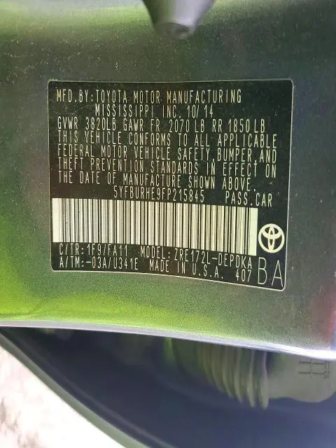 2015 TOYOTA COROLLA L  