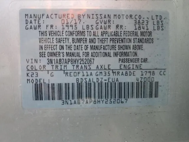 2017 NISSAN SENTRA S  