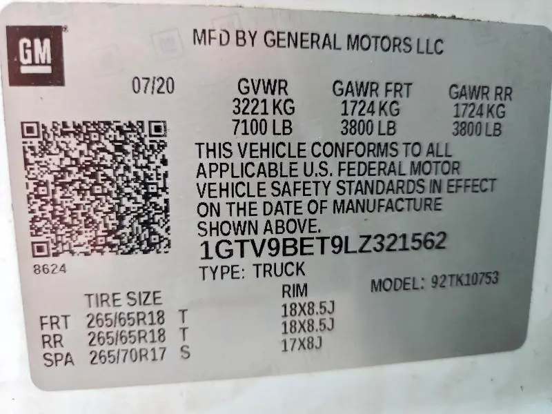 2020 GMC SIERRA K1500 SLE  
