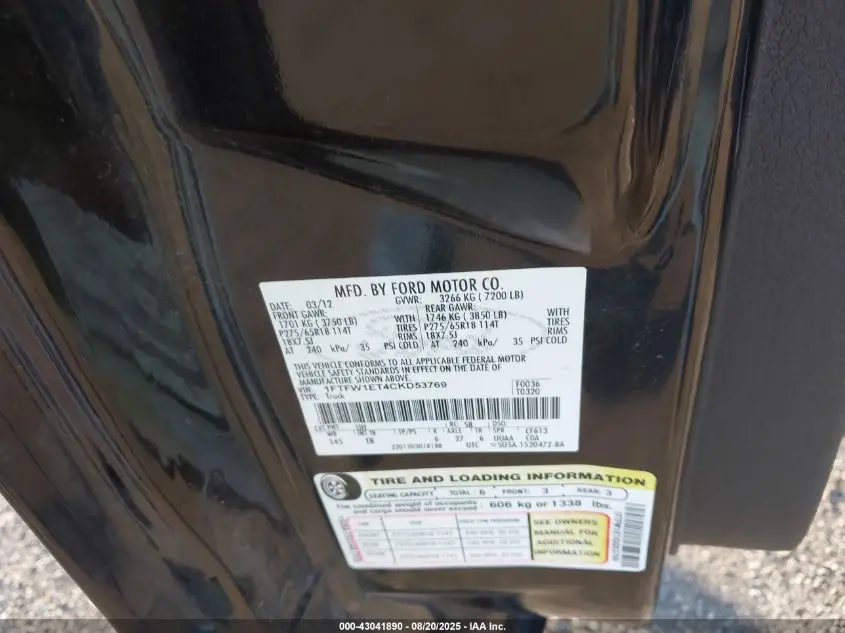 2012 FORD F-150 LARIAT