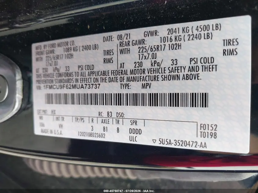 2021 FORD ESCAPE S