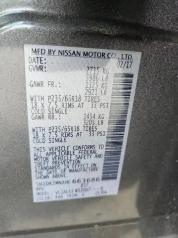 2017 NISSAN PATHFINDER S  