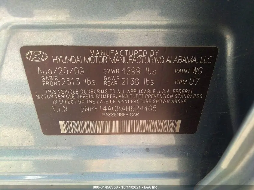 2010 HYUNDAI SONATA GLS