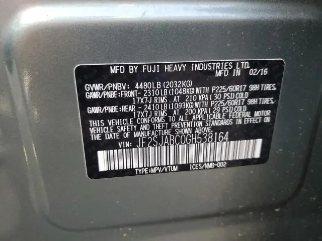 2016 SUBARU FORESTER 2.5I  
