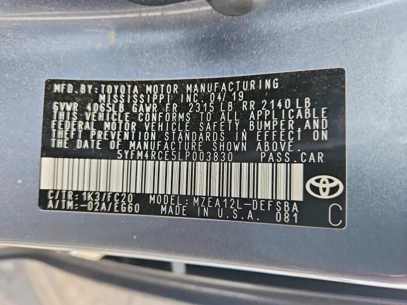 2020 TOYOTA COROLLA SE  