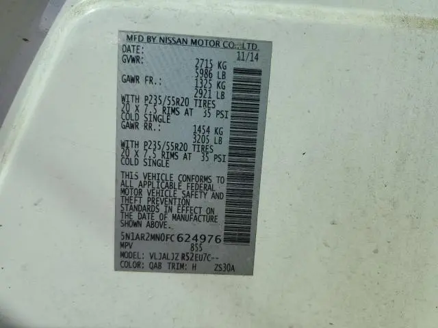 2015 NISSAN PATHFINDER S  