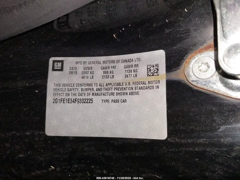 2015 CHEVROLET CAMARO 2LT