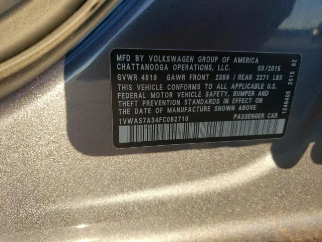 2015 VOLKSWAGEN PASSAT S  