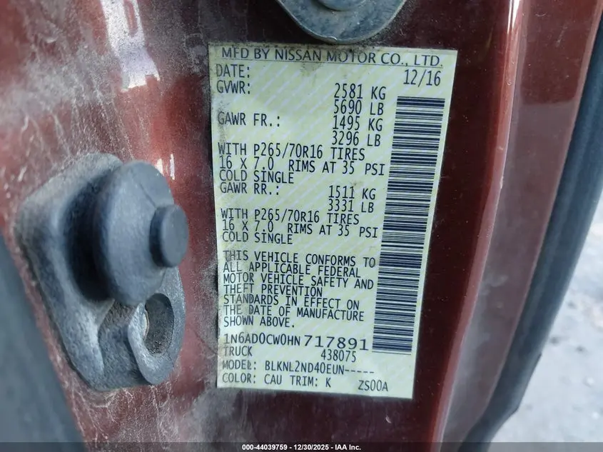 2017 NISSAN FRONTIER SV