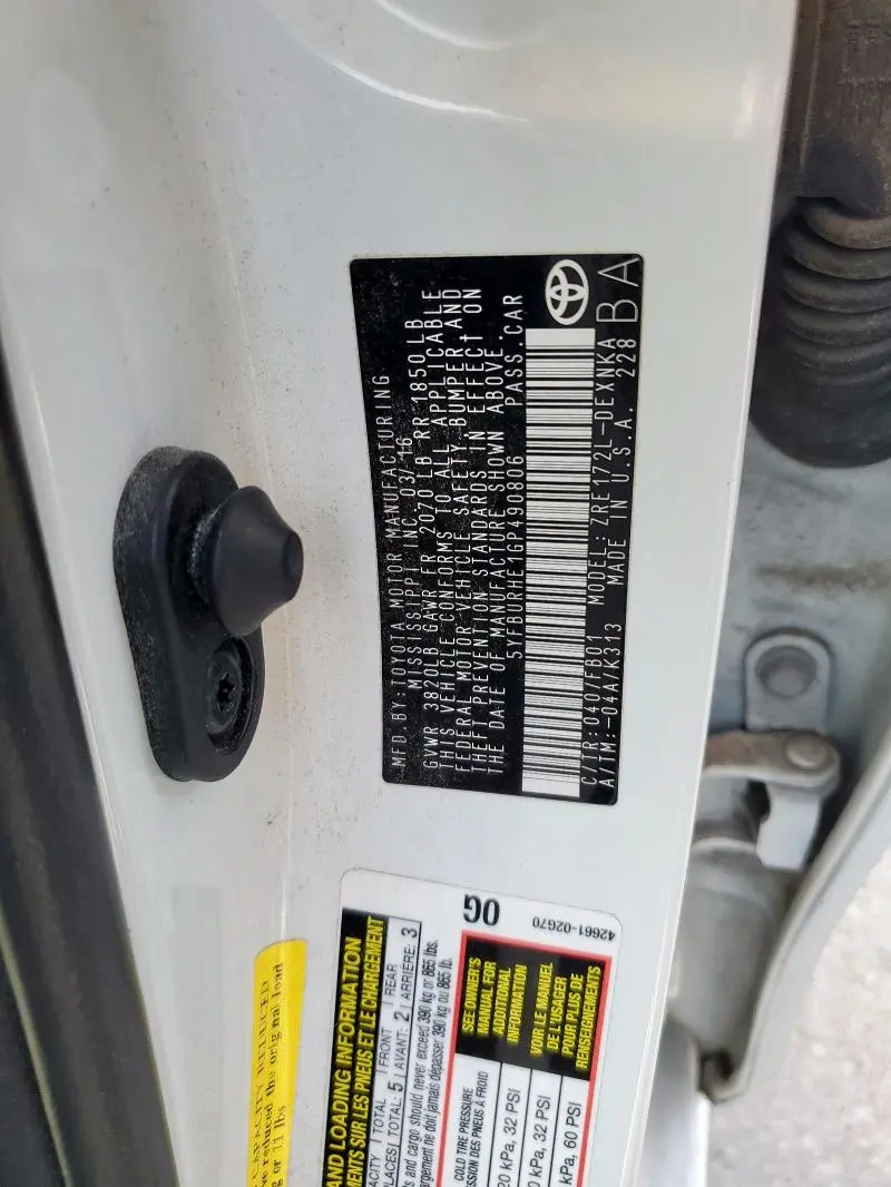 2016 TOYOTA COROLLA L