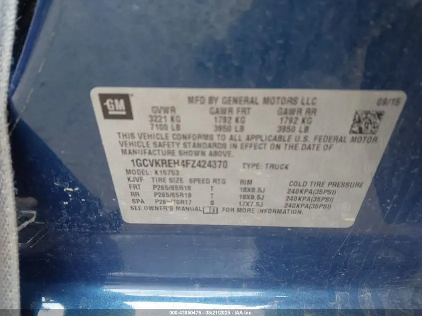 2015 CHEVROLET SILVERADO 1500 2LT