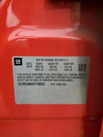 2016 CHEVROLET CRUZE LIMITED LT  