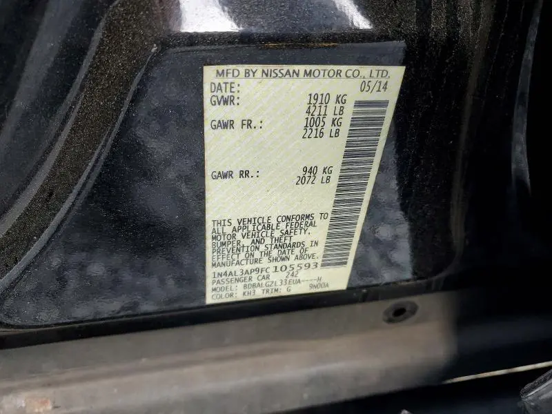 2015 NISSAN ALTIMA 2.5 S  
