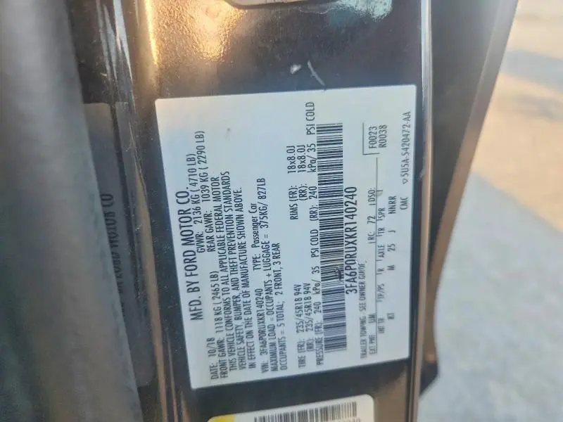 2019 FORD FUSION TITANIUM  
