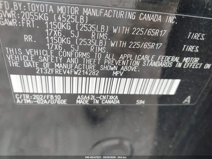 2015 TOYOTA RAV4 LE