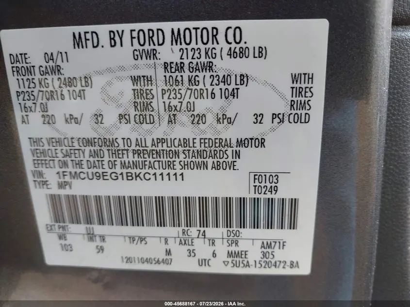 2011 FORD ESCAPE LIMITED