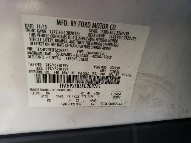 2015 FORD TAURUS LIMITED  