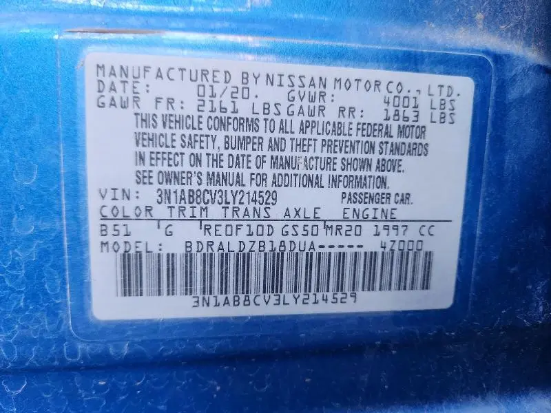 2020 NISSAN SENTRA SV  