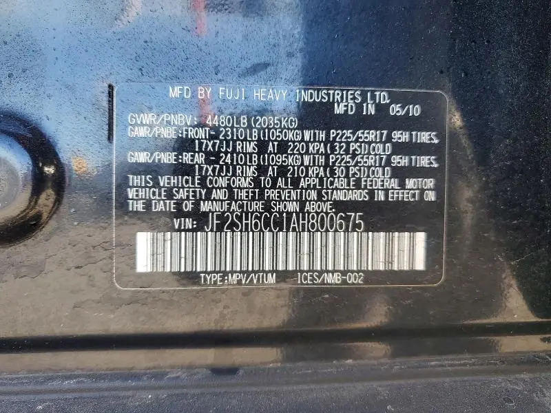 2010 SUBARU FORESTER 2.5X PREMIUM  