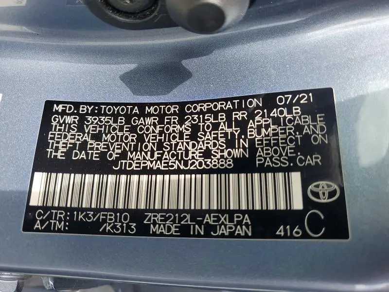 2022 TOYOTA COROLLA LE  