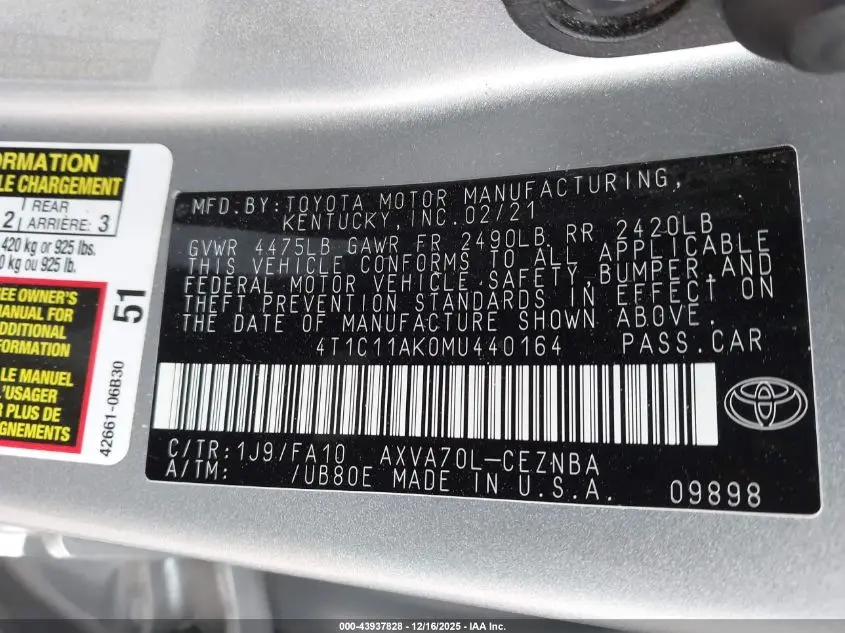 2021 TOYOTA CAMRY LE