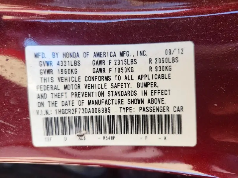 2013 HONDA ACCORD EX  