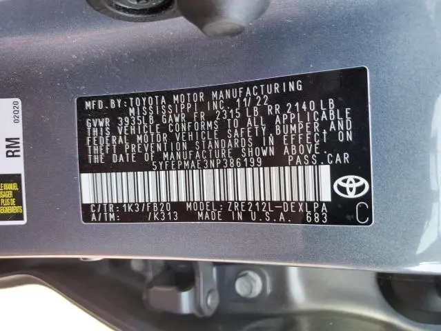 2022 TOYOTA COROLLA LE  