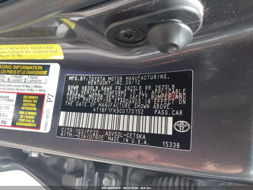 2012 TOYOTA CAMRY SE