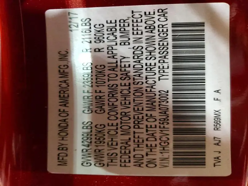 2018 HONDA ACCORD EXL  