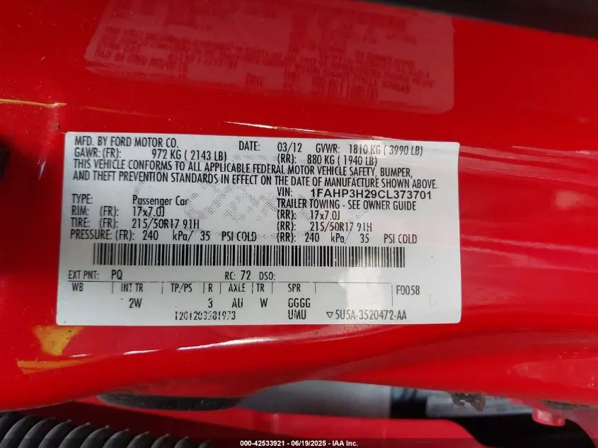 2012 FORD FOCUS SEL