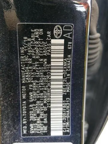 2019 TOYOTA COROLLA L