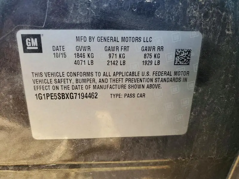 2016 CHEVROLET CRUZE LIMITED LT  