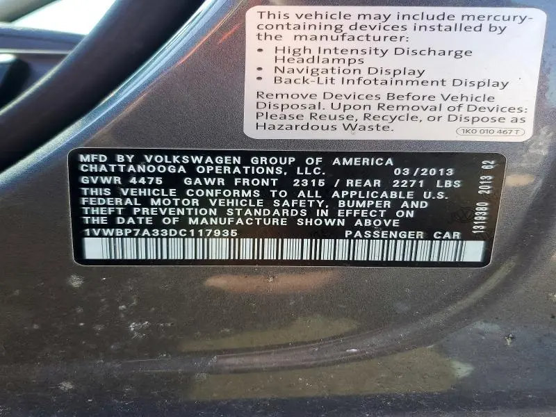 2013 VOLKSWAGEN PASSAT SE  