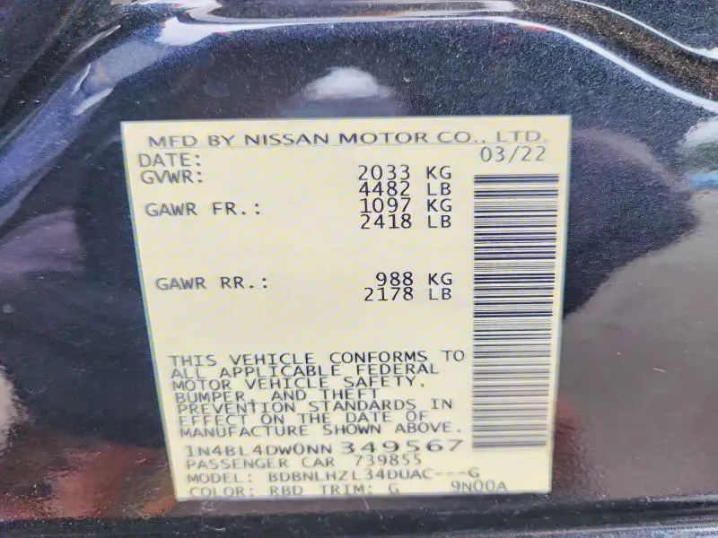 2022 NISSAN ALTIMA SV  