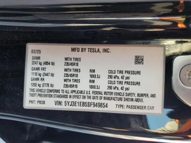 2025 TESLA MODEL 3   
