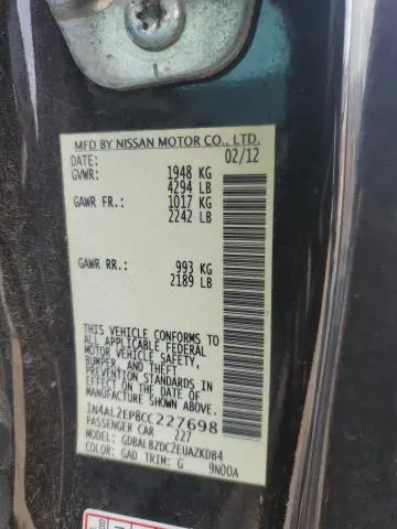 2012 NISSAN ALTIMA S