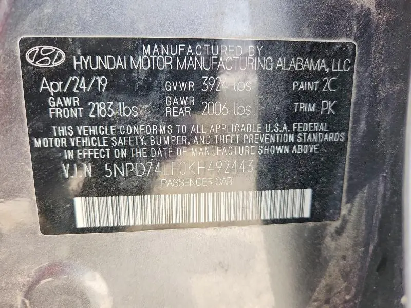 2019 HYUNDAI ELANTRA SE  