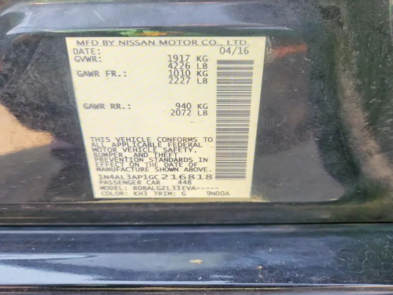2016 NISSAN ALTIMA 2.5 S  
