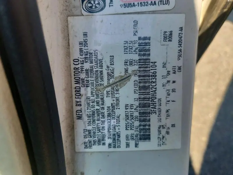 2012 FORD FUSION SE  